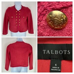Talbots Berkshire Wool Blend Crop Jacket Size 6 Orchid Preppy Gold Button Career